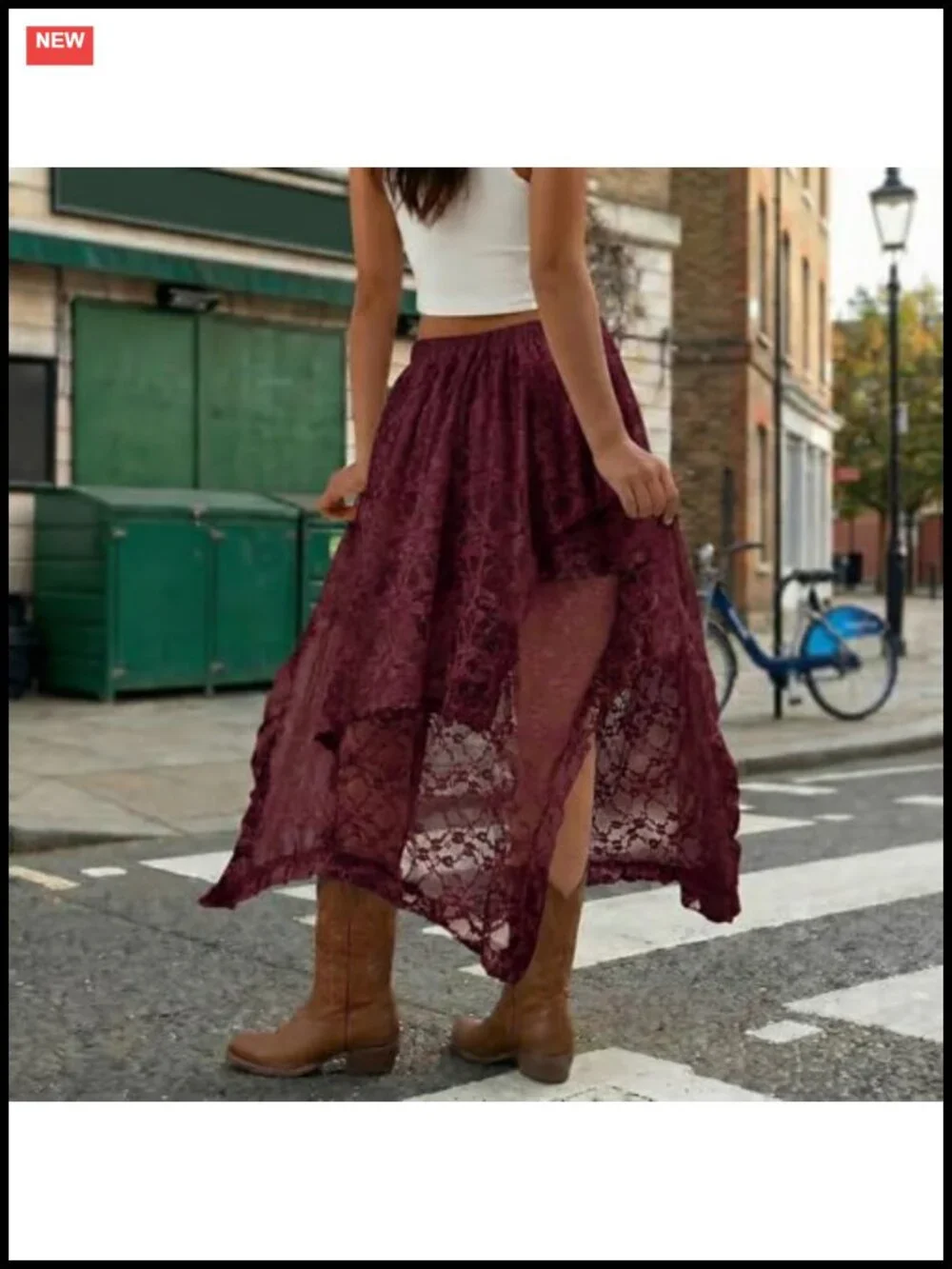 Women's Lace Long Skirt Asymmetrical Layered Hem Flowy Boho Maxi